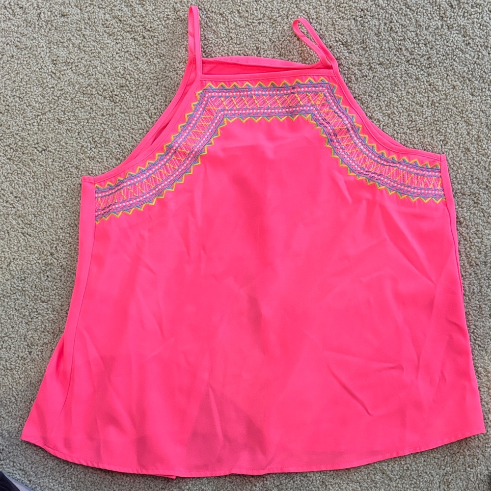 Gianni Bini Neon Pink Embroidered Tank Top